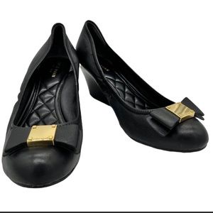 Cole Haan Tali Grand Bow Leather Wedge Pump 8 Black